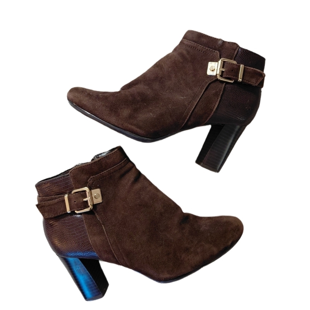 Alfani Step N Flex Ankle Boots Brown Suede Heeled Booties Women's 7.5